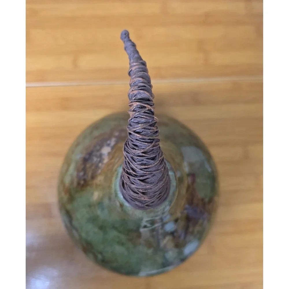 Pier 1 Ceramic Gourd Pumpkin Pear Wire Stem Brown Green Marbled Glossy Fall Art